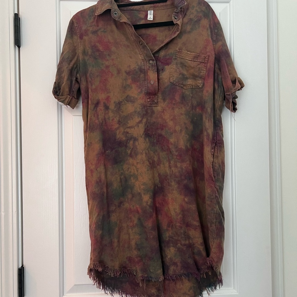 Zenana Outfitters Multi-Color Tie-Dye Polo Tunic